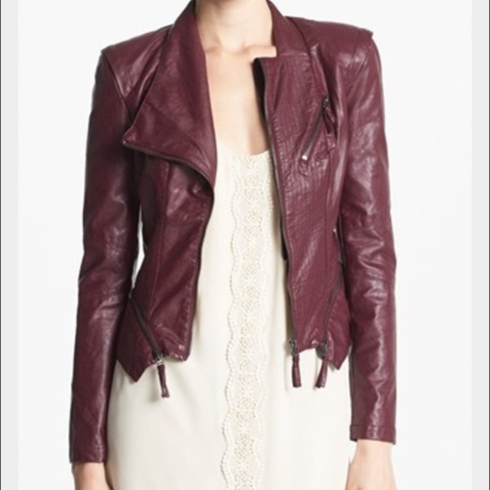 BlankNYC Faux Leather Moto Jacket Maroon